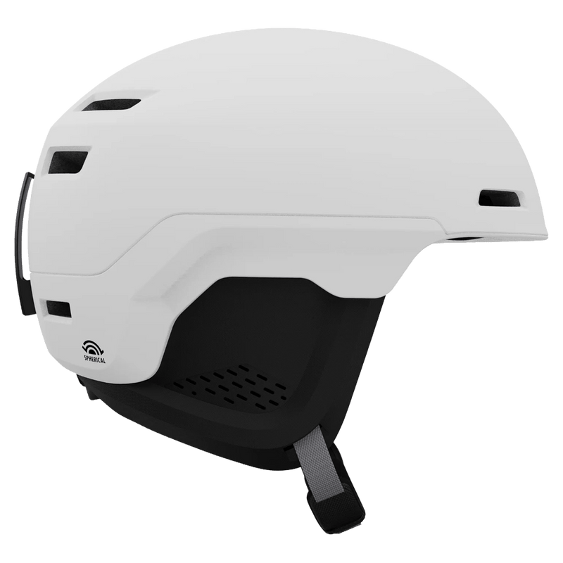 Side view of the Giro Own MIPS Helmet in Matte White colourway, unisex's model