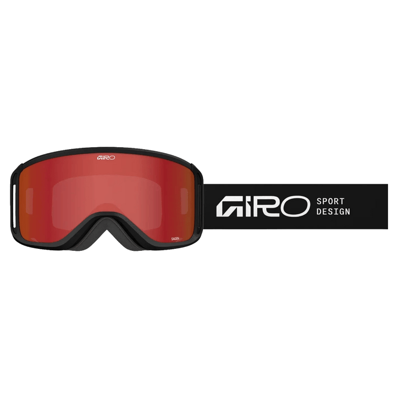 Strap view of the Giro Sagen Goggles in Stacked Black, Amber Scarlett and Yellow lens, unisex model