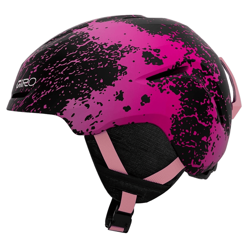 Side view of the Giro Spur Jr MIPS Helmet in Neon Pink Surge colourway, KIDS's model