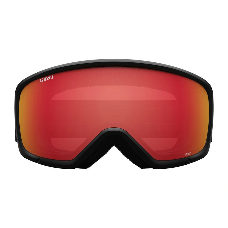 Front view of the Giro Stomp goggle in Black Rokki Ralli colourway with Amber Scarlett lens