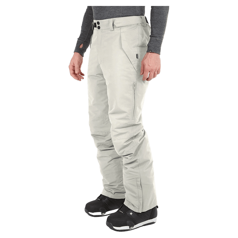 Light grey XTM Glide Ski Pants shown from a side angle with a zippered leg pocket, belt loops, and snap waist.