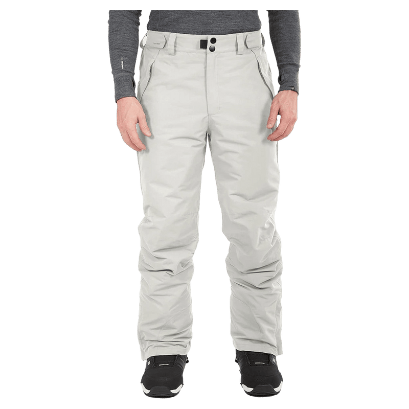 Light grey XTM Glide Ski Pants with front pockets and belt loops shown on a model from the front.