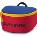 Dakine Goggle Stash padded case in red, blue, and yellow with a black handle and zipper closure.