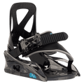 Black Burton Grom Disc kids snowboard binding with a single strap and translucent baseplate.