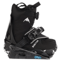 Side view of black Burton Grom kids' snowboard binding with a single strap and highback, shown with a black boot.