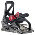 Black and translucent grey Burton Grom kids' snowboard binding with a single strap and red buckle.