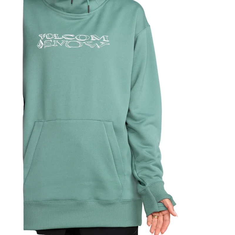 Image of the Riding Hydro Pullover - Womens in Arctic Blue.  Features long sleeves with ribbed sleeve cuff and intergrated thumb opening