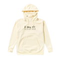 Front product image of the Riding Hydro Pullover - Womens in Bone. Features a hood with adjustable drawstrings, high collar neckline, a kangaroo pocket and contrast black branded print across chest.