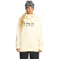 Front on body image of the Riding Hydro Pullover - Womens in Bone. Features a hood with adjustable drawstrings, high collar neckline, a kangaroo pocket, long sleeves with thumb hole opening, and contrast black branded print across chest.