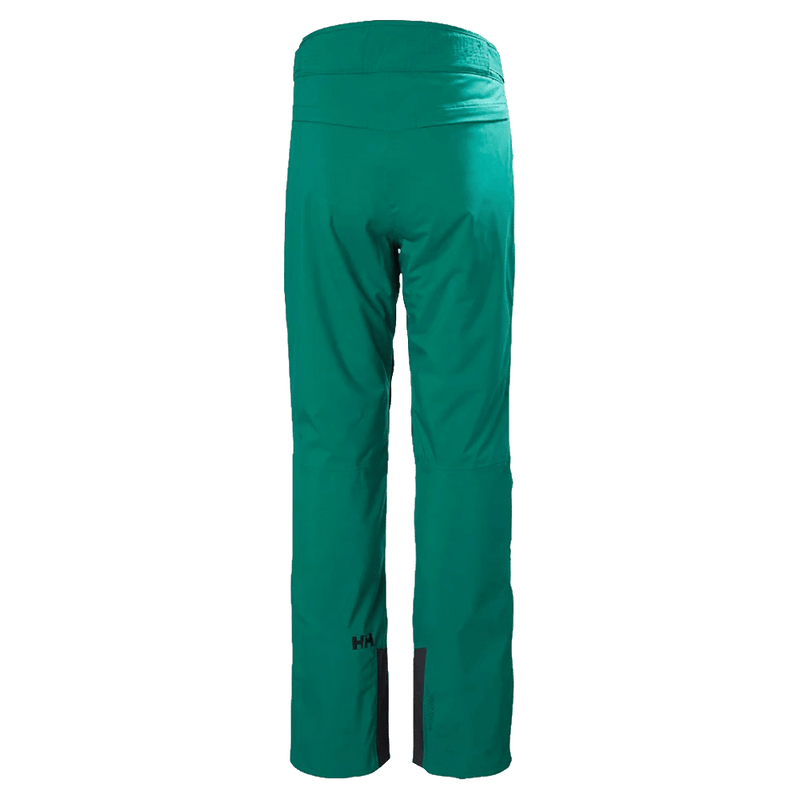 Back view of teal Helly Hansen women's Legendary insulated ski pants with reinforced cuffs and a small HH logo.