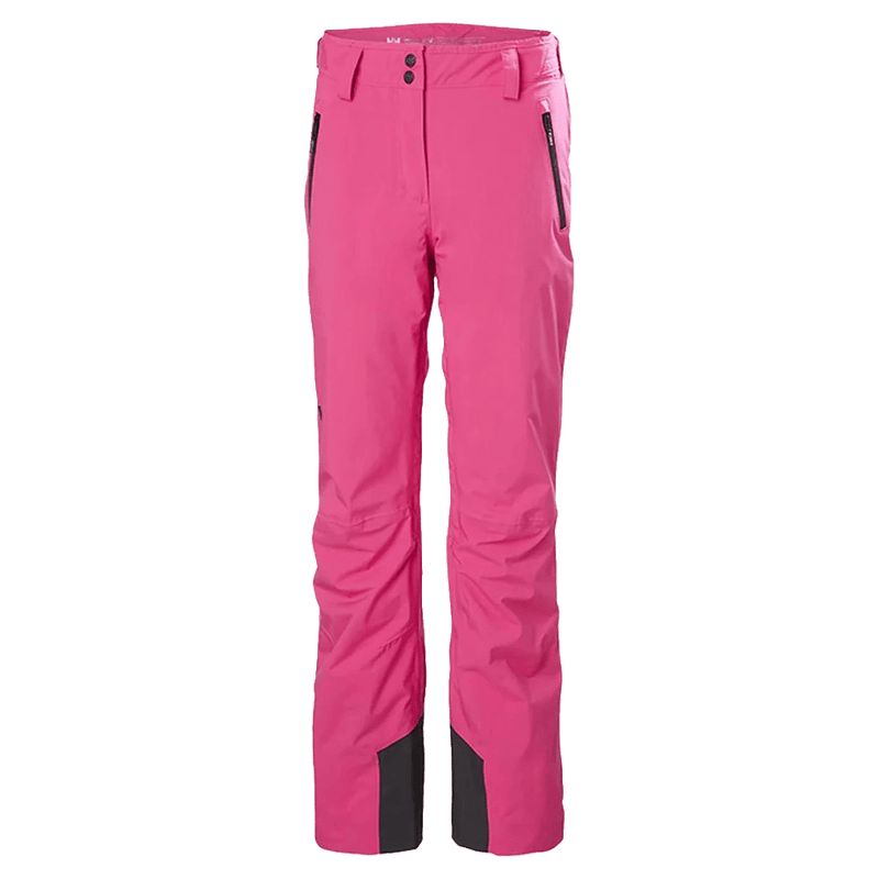 Helly Hansen women's bright pink Legendary insulated ski pants with zippered pockets and reinforced inner cuffs.