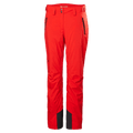 Helly Hansen women's Legendary insulated ski pants in red with front zip pockets and reinforced inner ankle patches.
