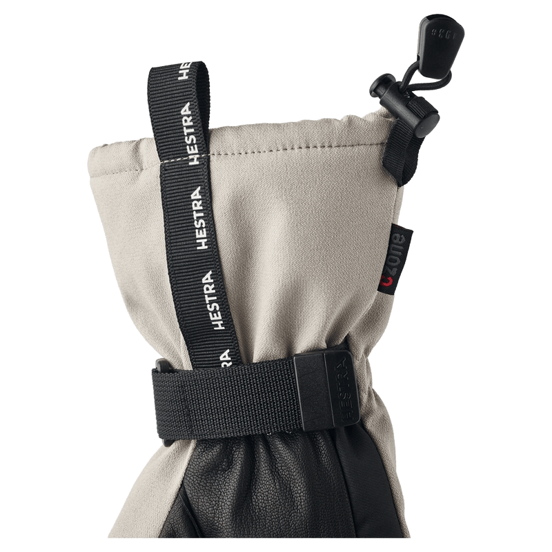 Cuff view of the Hestra CZone Mountain Gloves in beige colourway, unisex model