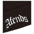 Logo view of Afends Home Recycled Cuffed Beanie in Coffee.
