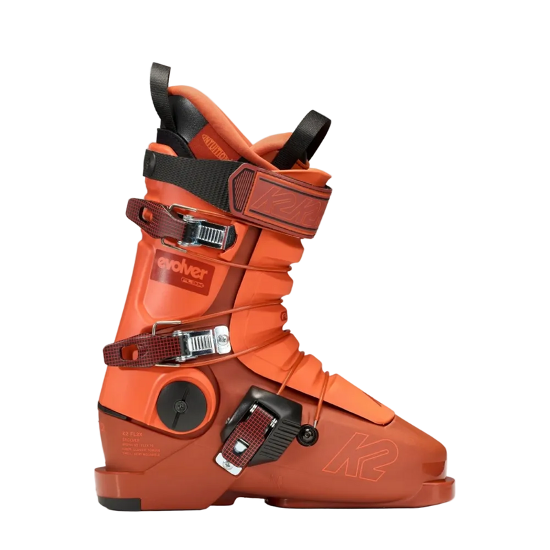 Side view of the K2 Evolver Ski Boots in Orange colourway, kids's model