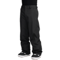 Black Volcom Kleveland snowboard pants featuring a relaxed fit, belt loops, and side pockets in a three-quarter view.