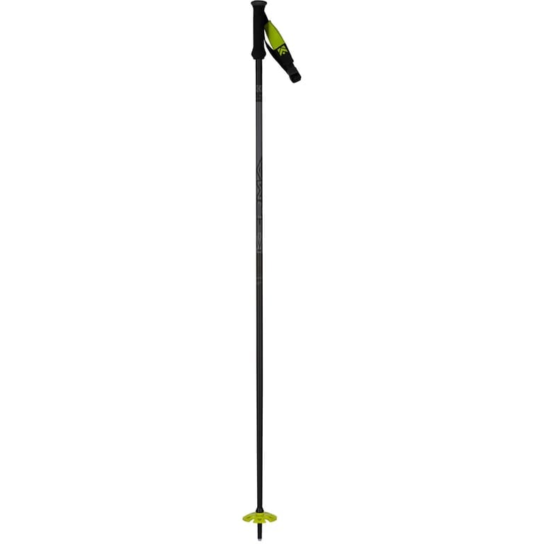 Kerma Hybrid Vector 6 Ski Poles with black shaft and foam grip. Yellow Snow basket, yellow strap