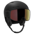 Matte black Salomon Driver Pro Sigma Photo MIPS ski helmet with an integrated red-tinted visor and chin strap.