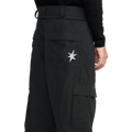 Black Volcom Longo Gore-Tex snowboard pants with a white star logo on the back pocket and a side cargo pocket.