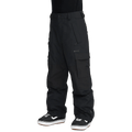 Black Volcom Longo Gore-Tex snowboard pants with cargo pockets and a relaxed fit, side view.