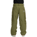 Rear view of olive green Volcom Longo Gore-Tex cargo snowboard pants with back pockets and star logo.