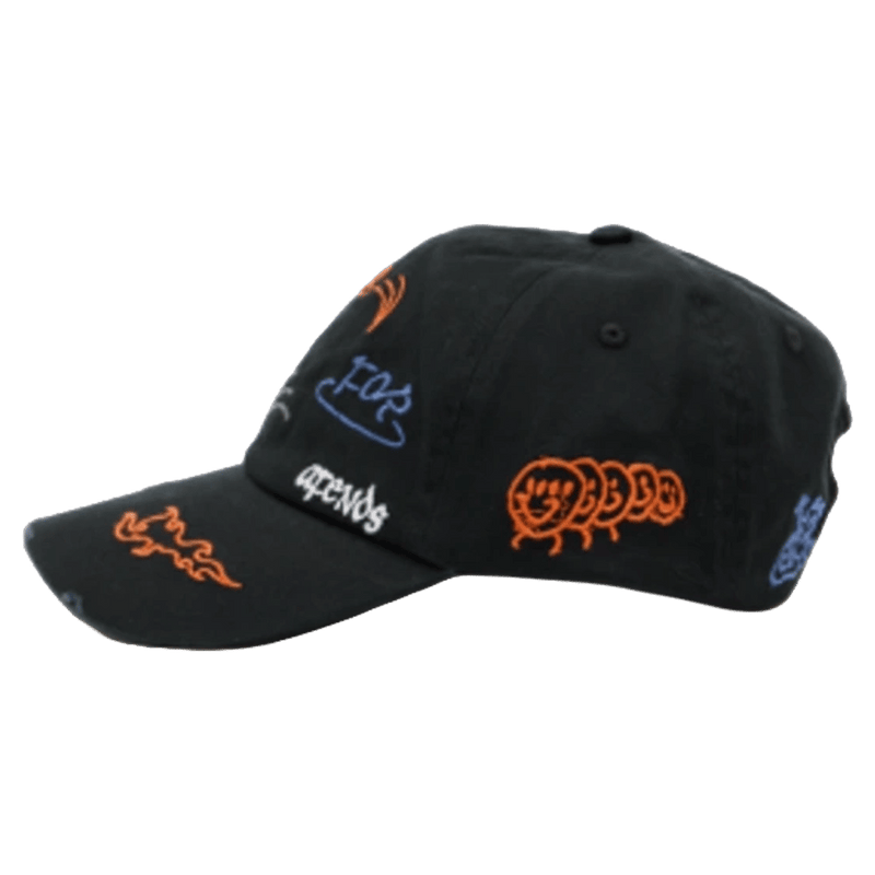 Side view of Afends Leap Recycled Six Panel Cap in colour Stone Black.