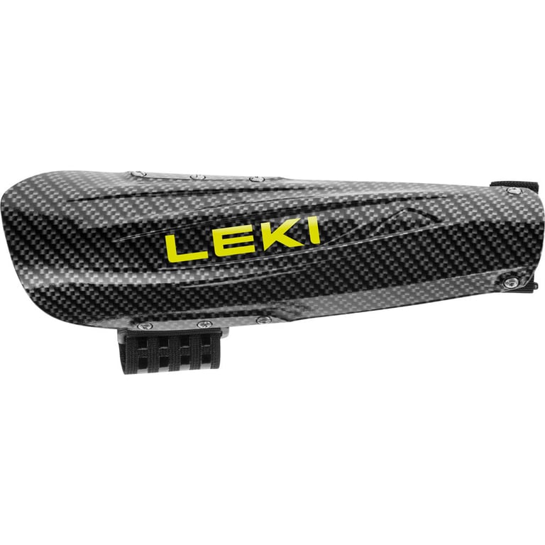 single image of a Leki Forearm Guard in Black with Yellow Leki Branding.