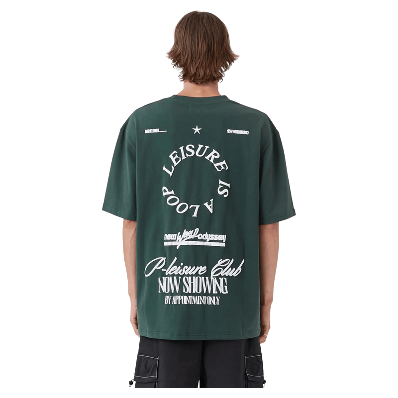 View of Barney Cools Loop Tee in colour Forest.