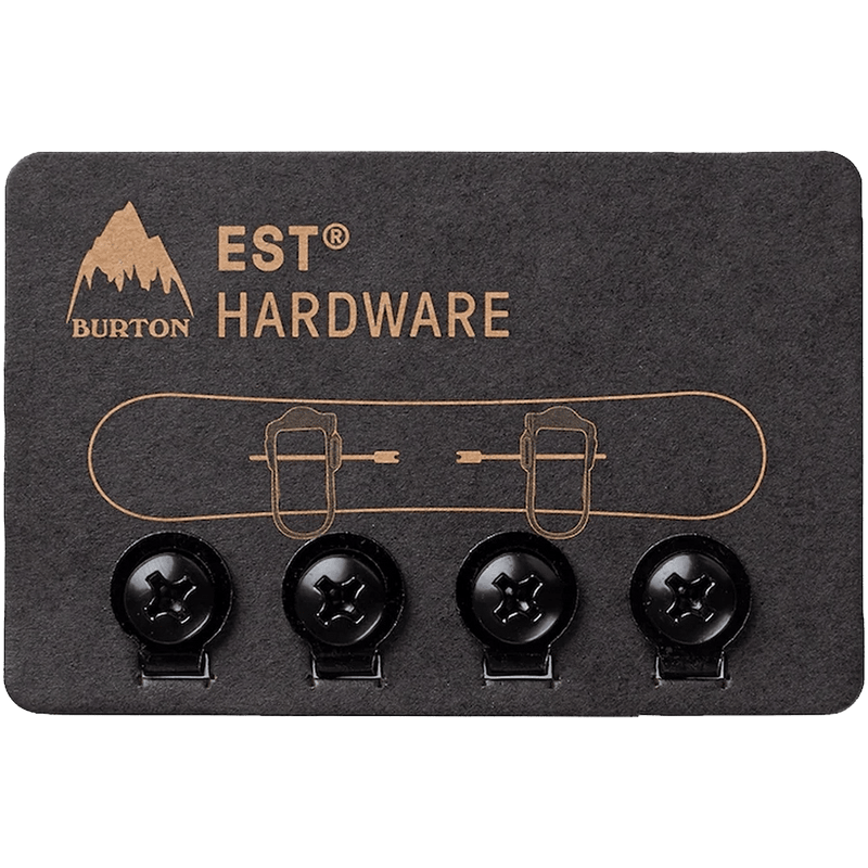 Burton M6 Channel Replacement Hardware featuring four black screws and washers on a black EST display card.