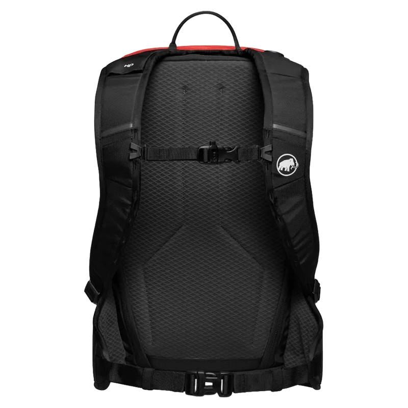 Back view of the Mammut Nirvana 22L Backpack in mammut red-black colourway, unisex model