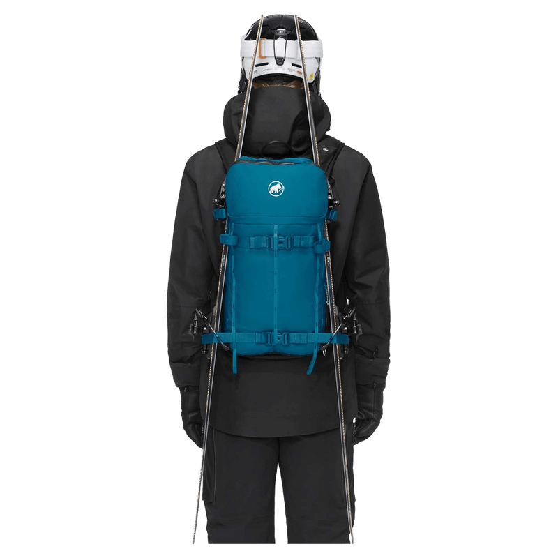 Carried view of the Mammut Nirvana 22L Backpack in sapphire-black colourway, unisex model