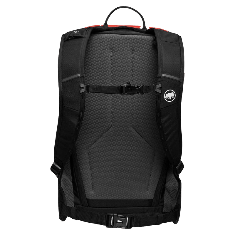 Back view of the Mammut Nirvana 28 Backpack in mammut red-black colourway, unisex model
