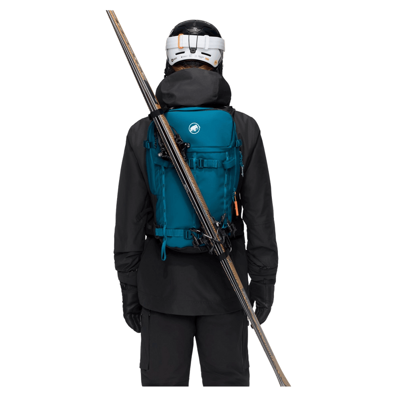 Carried view of the Mammut Nirvana 28 Backpack in sapphire-black colourway, unisex model