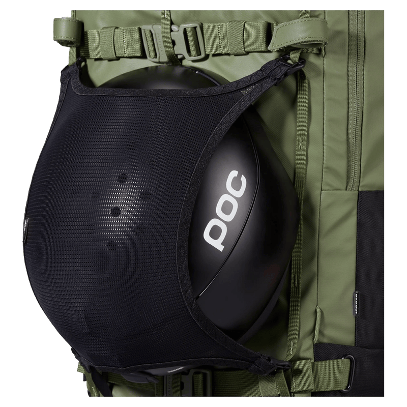 Helmet holder view of the Mammut Nirvana 35L Backpack in Marsh Black colourway, unisex model