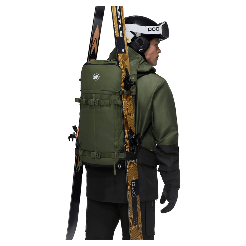 Carried view of the Mammut Nirvana 35L Backpack in Marsh Black colourway, unisex model
