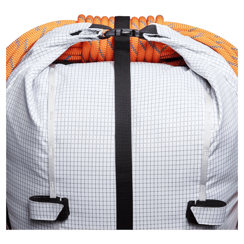Detail view of the Mammut Trion 38L Backpack in Black White colourway, women model