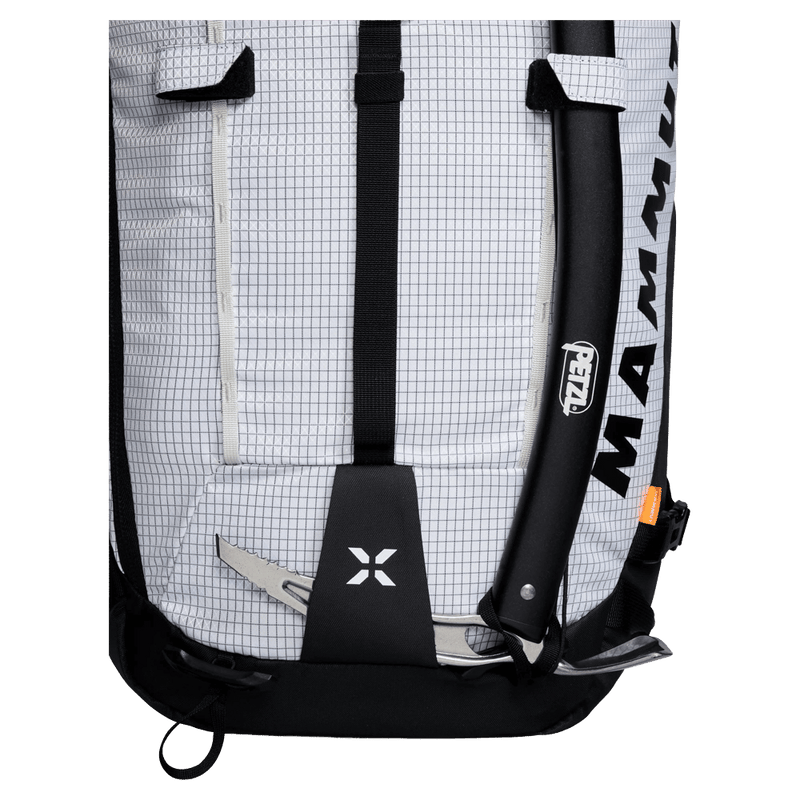 Detail view of the Mammut Trion 38L Backpack in Black White colourway, women model