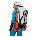 Back, carried view of the Mammut Trion 38L Backpack in Black White colourway, women model
