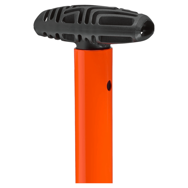 Close view of the Mamut Alugator Light Shovel in Neon Orange colourway, unisex's model