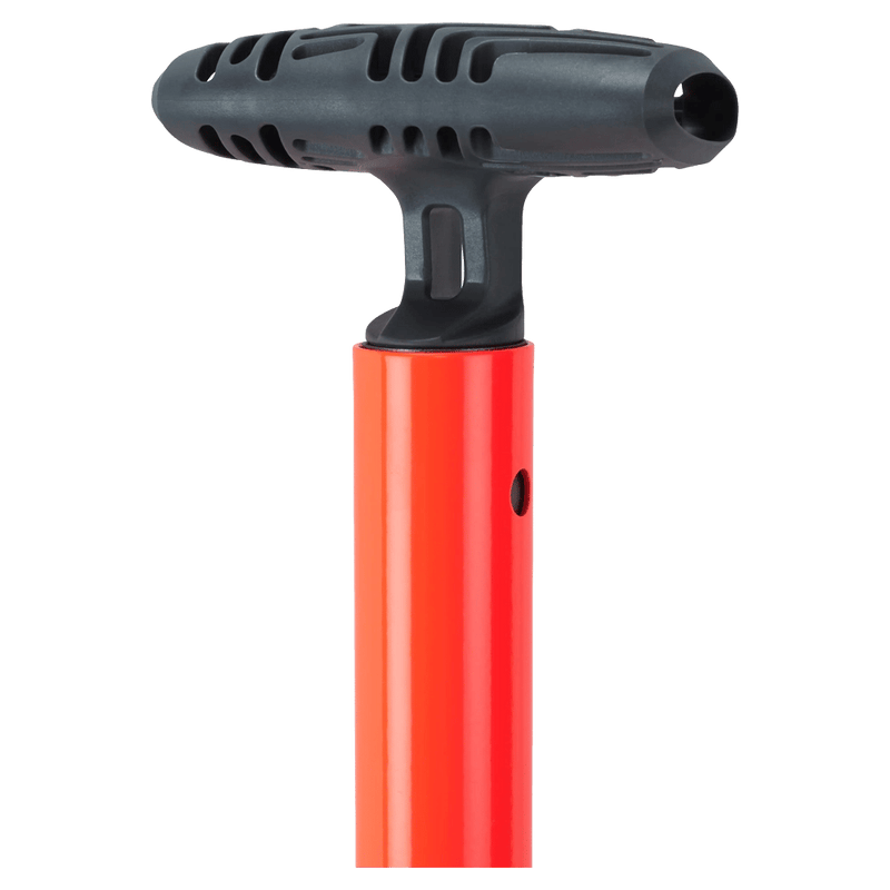 Detail view of the Mamut Alugator Pro Light Shovel in Neon Orange colourway, unisex's model