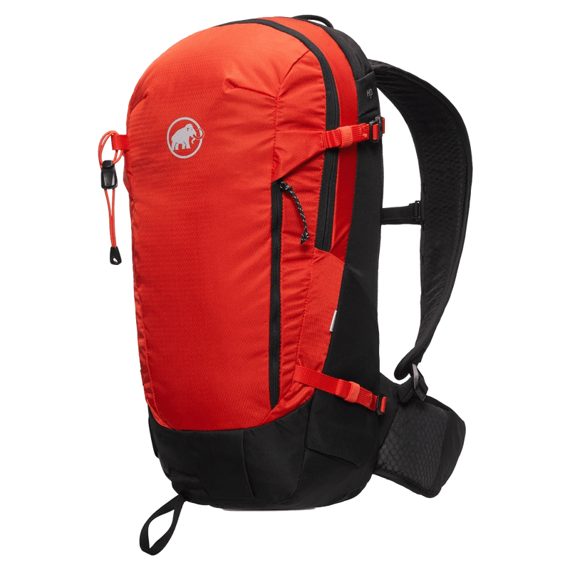 Main view of the Mamut Lithium 15 Backpack in Black hot Red colourway, unisex's model