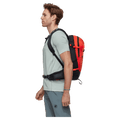 Side view of the Mamut Lithium 15 Backpack in Black hot Red colourway, unisex's model