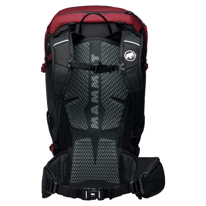 Back view of the Mamut Lithium 30L Backpack in Blood Red Black colourway, women's model