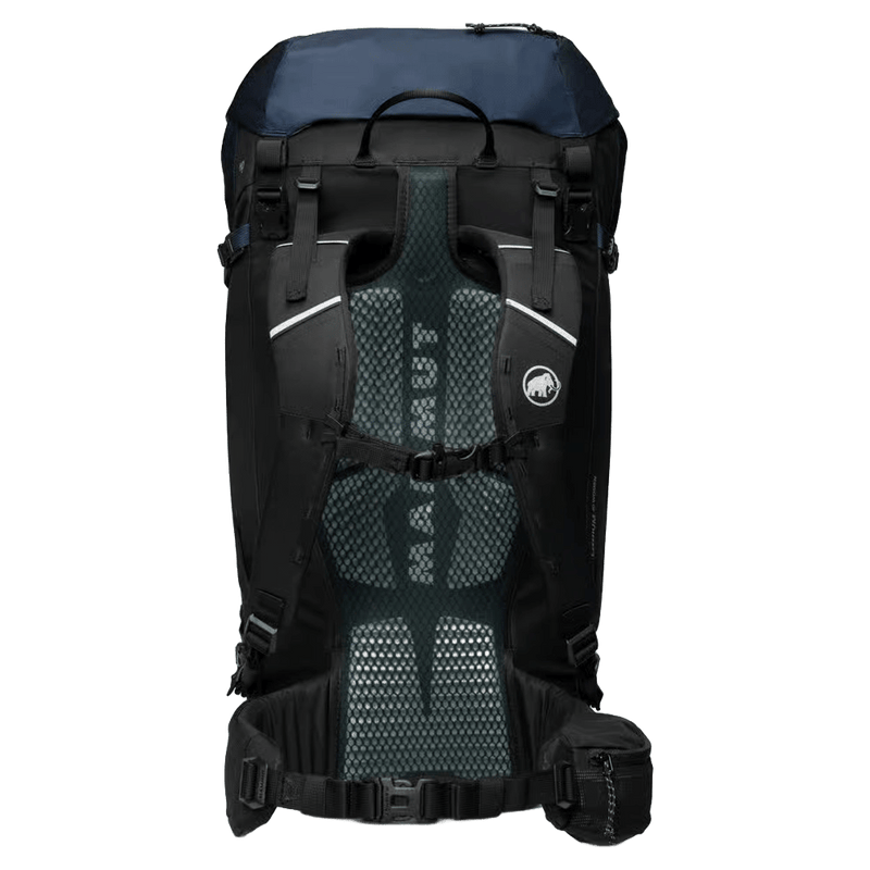 Back view of the Mamut Lithium 40L Backpack in Sapphire Black colourway, women's model