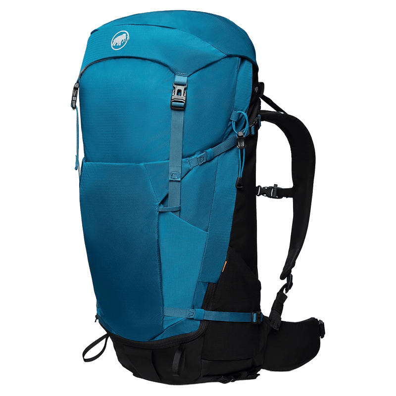 Main view of the Mamut Lithium 40L Backpack in Sapphire Black colourway, unisex's model