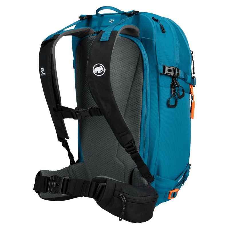 Back side view of the Mamut Nirvana 35L Backpack in Sapphire Black colourway, unisex's model