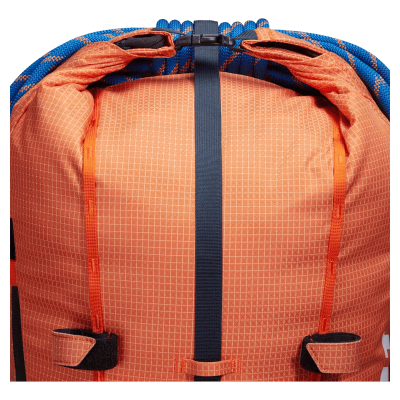 Detail view of the Mamut Trion 38L Backpack in Arumita and Marine colourway, unisex's model