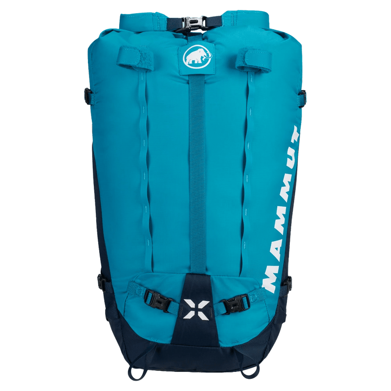Front view of the Mamut Trion Nordwand 28L Backpack in Sky and Night colourway, women's model