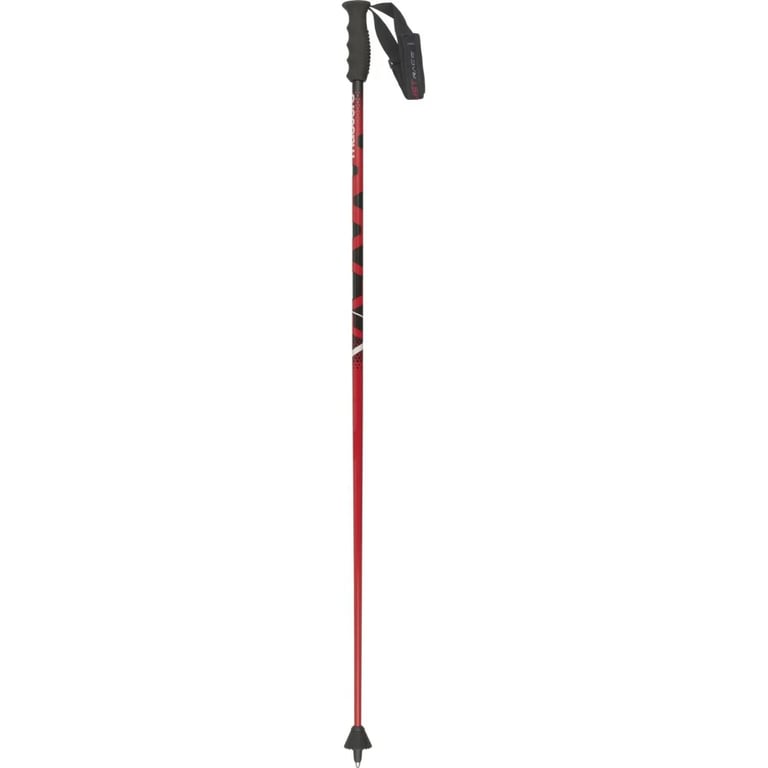 Masters Racing SL Ski Poles with red shaft and black and white graphics, black slalom basket_ black handle and velcro adjustable strap