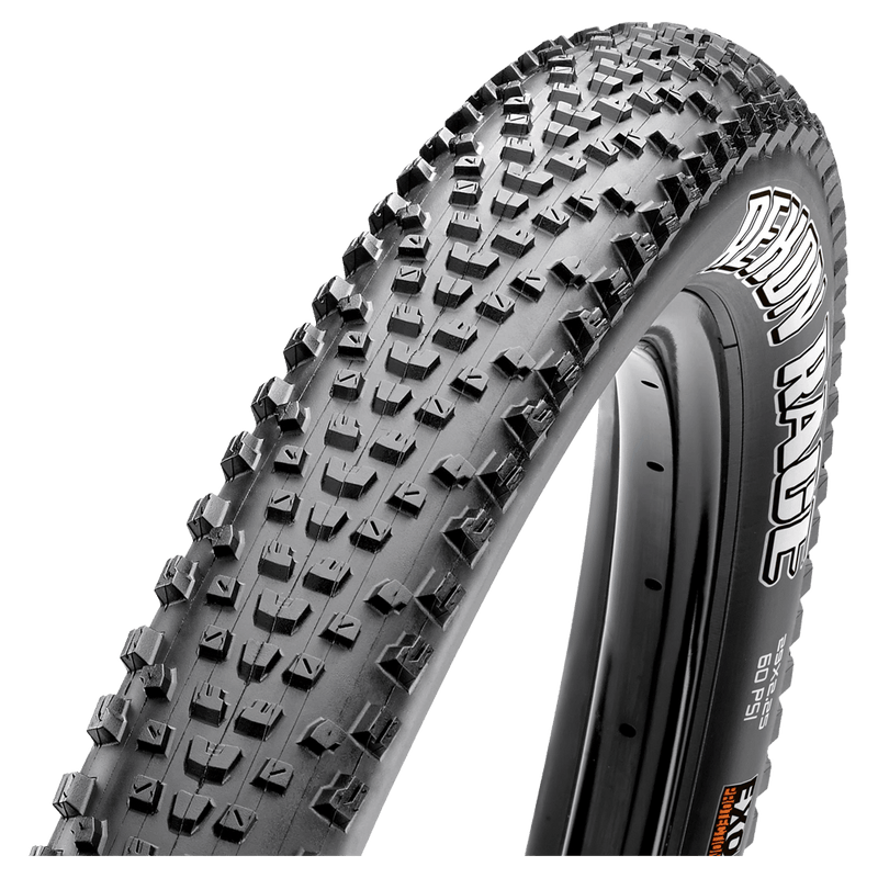 Main view of the Maxxis Rekon Race Bike Tyre in Black colourway, Wire 60TPI model